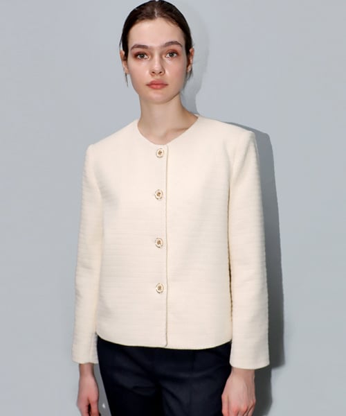 쟈가드 라운드넥 아이보리 자켓_ Jacquard Round neck Ivory JK
