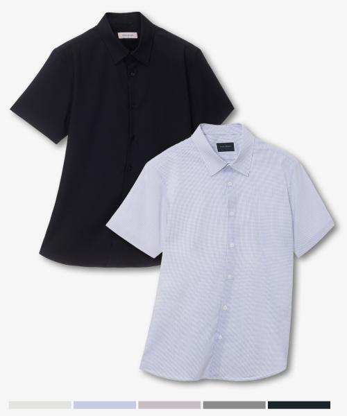 [SET][Easy Care] Spandex Dress Short Sleeve Shirt - 10color