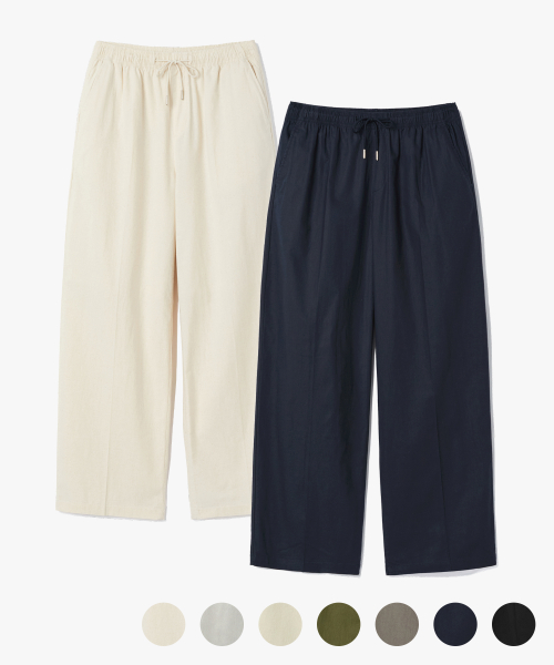 LINEN SEMI -WIDE BANDING PANTS
