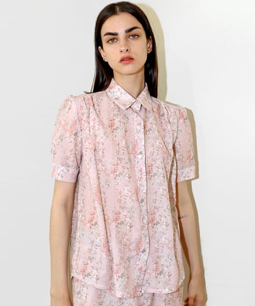 플라워 셔링 핑크 블라우스_Flower Shirring PK BL