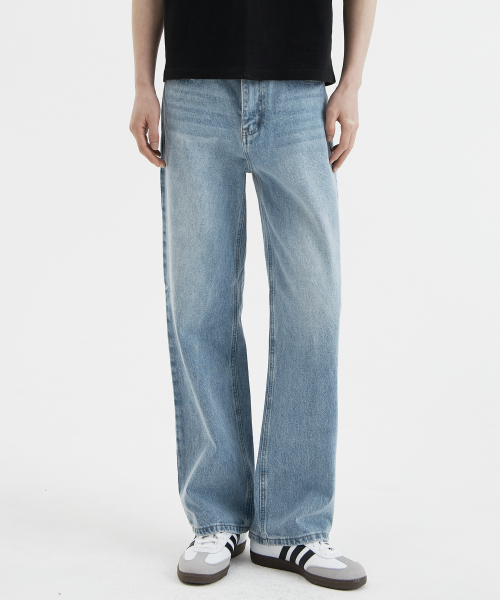 unisex semi wide denim pants light blue