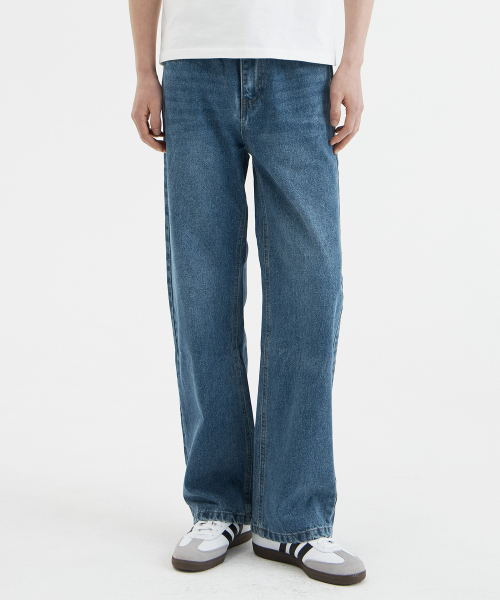 unisex semi wide denim pants dip blue