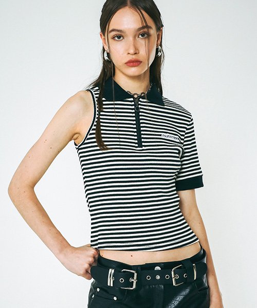 Cut-out Sleeveless Collar Zip-up (BLACK)