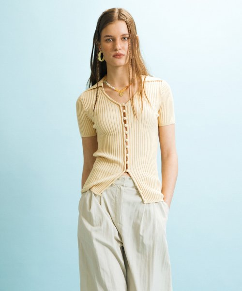 BUTTON SLIM CARDIGAN - YELLOW
