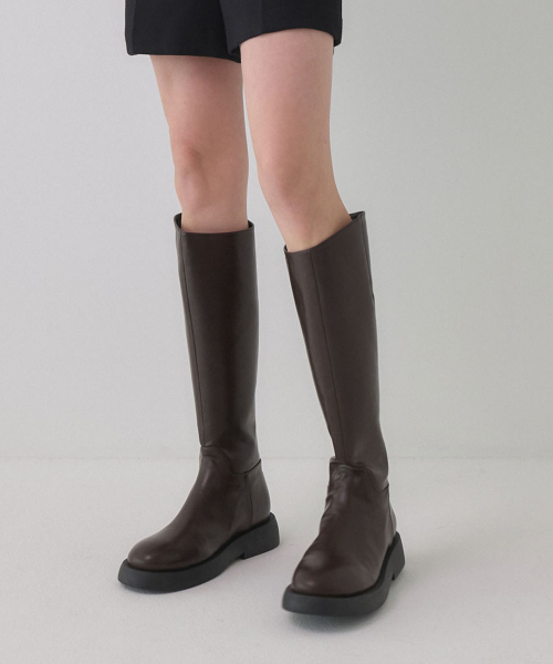 Round Toe Basic Flat Long Boots 412148001 (3.5cm/3color)