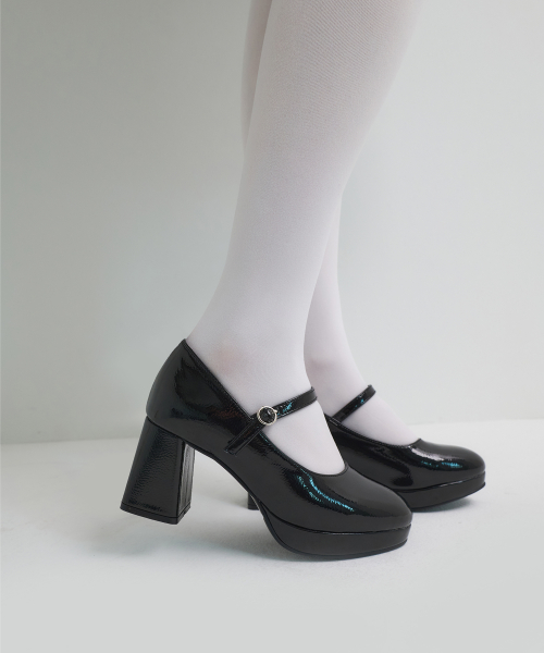 라운드 토 메리제인 블록 힐 펌프스 412211009 (7cm/3colors)