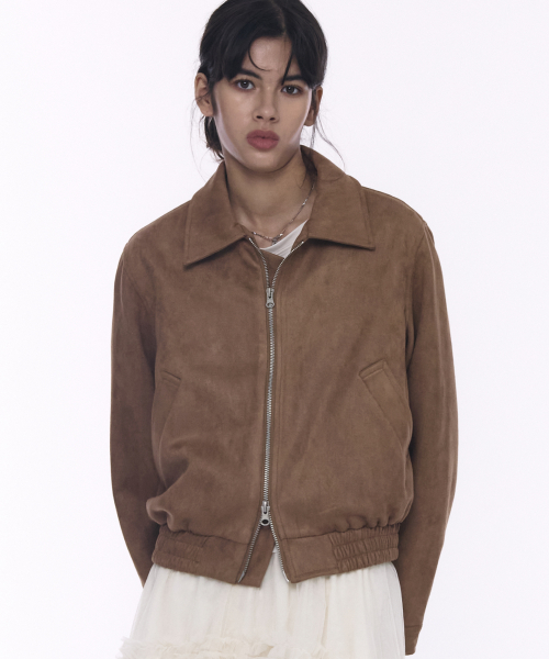Vegan Two-way Blouson Suede Banding Jumper Jacket [BROWN]