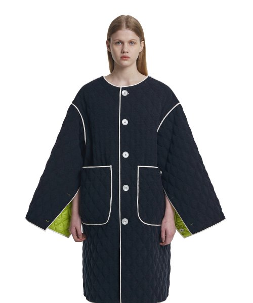 Reversible Cape Quilted Jacket_Navy/Yellow