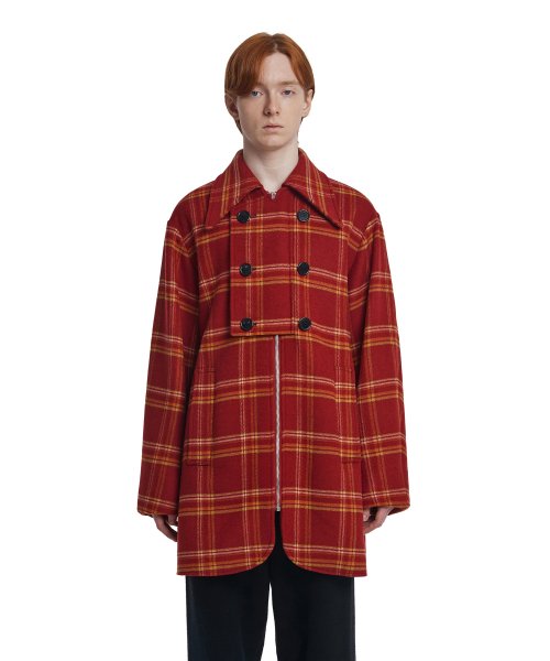 Double-Breasted Check Coat_Red