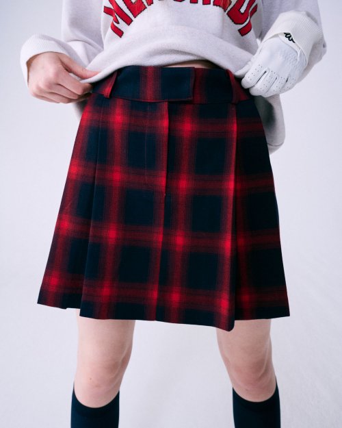 PLAID PLEATS MINI SKIRT_RED