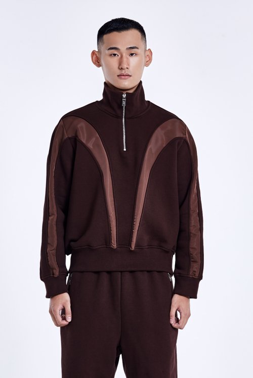 Bulky Line Half Zip up - Dark Brown