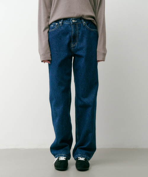 SAC 로고 세미 와이드 데님 진청 4W223X301