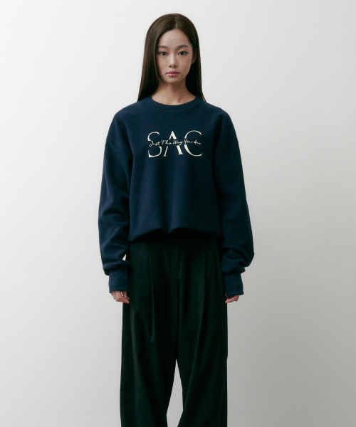 SAC 로고 크롭 리버시블 스웨트셔츠 네이비 4W2233303