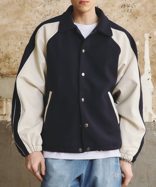 Piping Line Varcity Jackets_Navy