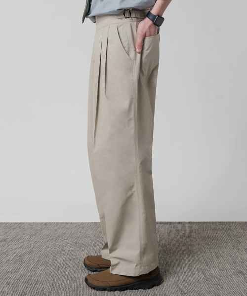 (2024.ver) SIDEFIX SEMI WIDE TWO TUCK PANTS_BEIGE