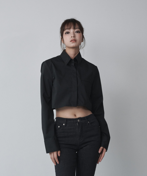 SAC 로고 링클프리 크롭 셔츠 블랙 4W2317001