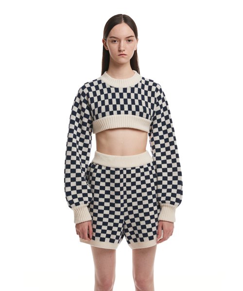 Checked Knit Sweater_WHITE/BLACK