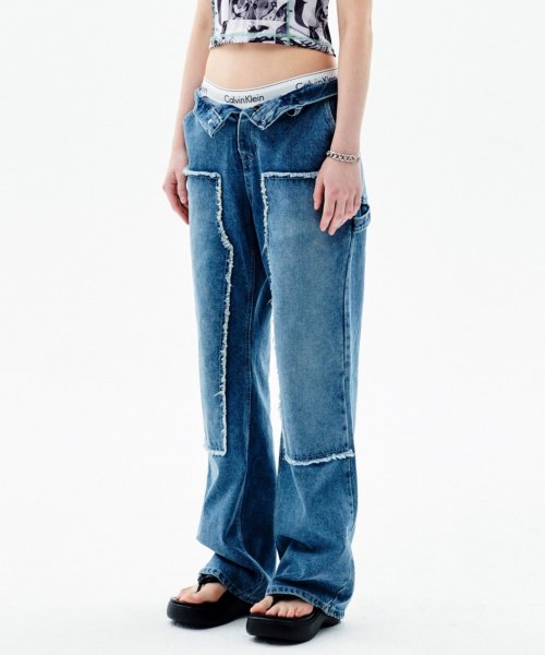 WASHED DENIM CARPENTER PANTS [LIGHT BLUE]