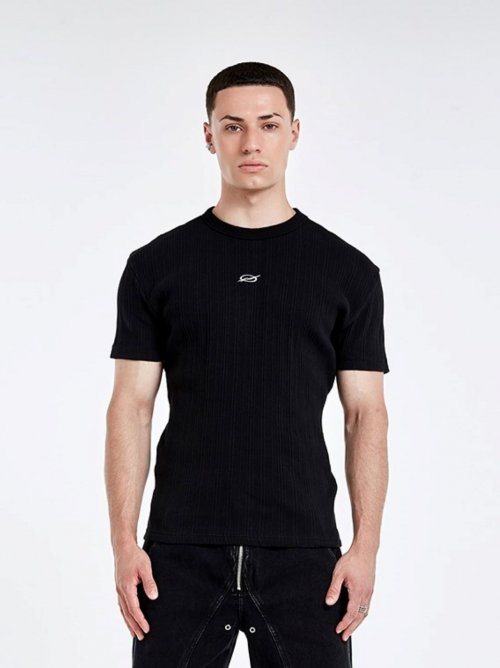 Irregular logo embroidery t-shirt - BLACK