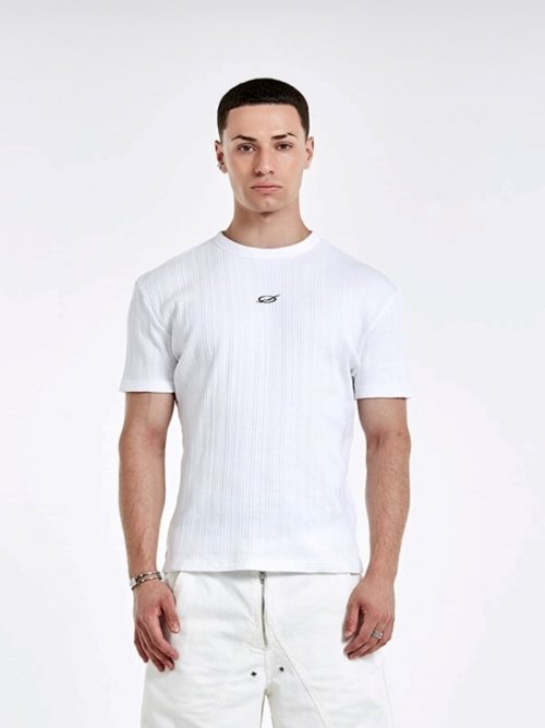 Irregular logo embroidery t-shirt - WHITE