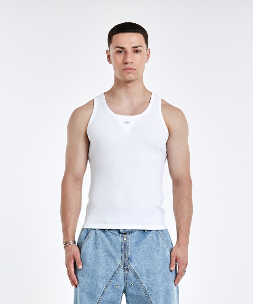 Metal logo sleeveless - White