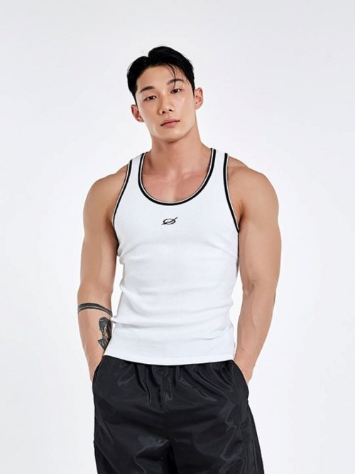 Contrast Line Logo Sleeveless - WHITE