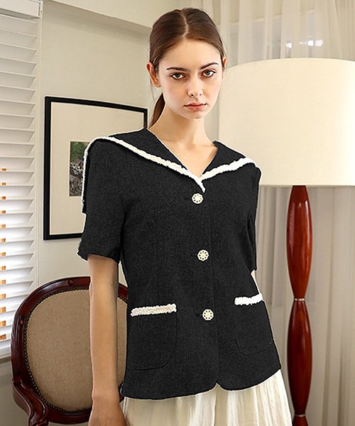팬시 세일러 트위드 블랙 자켓_ Fancy Sailor collar Tweed Black JK