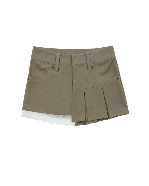 Half Pleated Mini Skirt (Khaki)