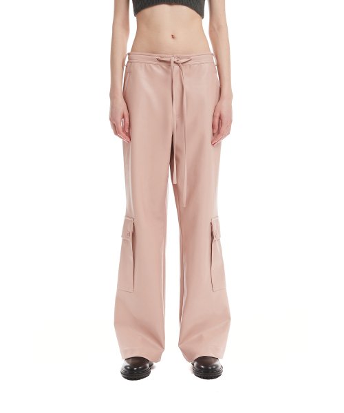 Pink Faux-Leather Cargo Pants