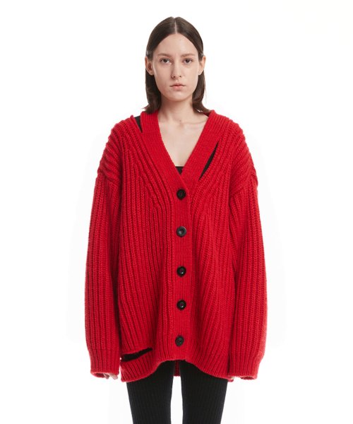 Red Destroyed Knit Cardigan