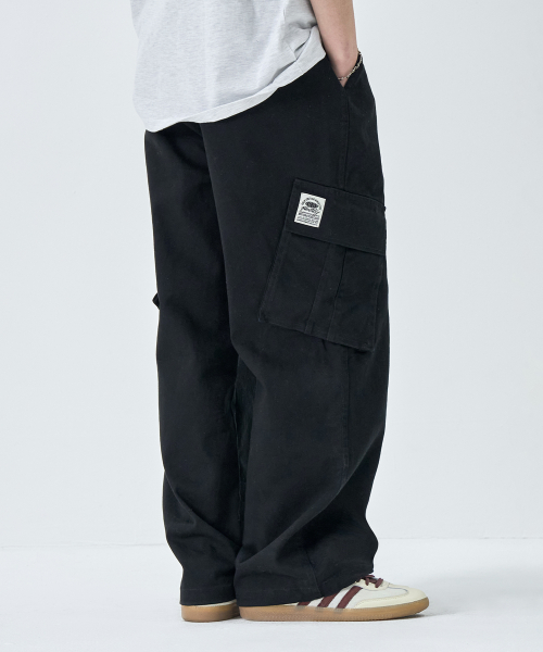 Cotton Wide Cargo Pants_Black_PL179