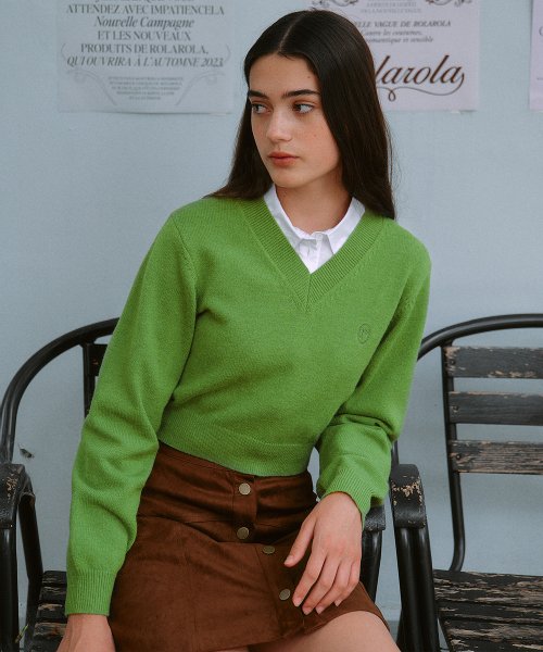 V NECK CROP KNIT GREEN