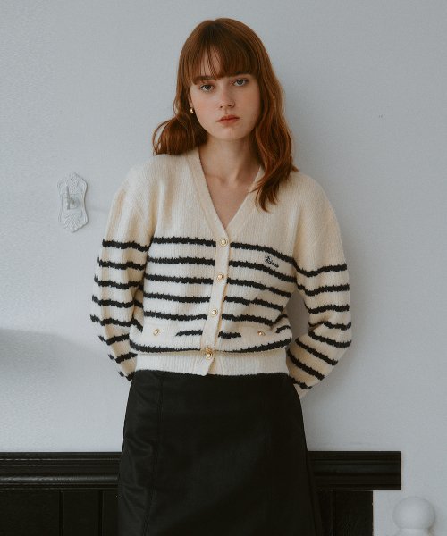 WOOL BLENDED STRIPE CARDIGAN IVORY