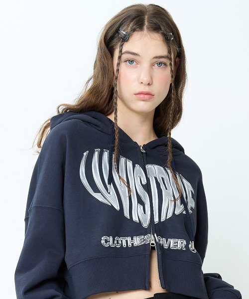 CH 2-WAY CROP HOOD ZIP UP(NAVY)