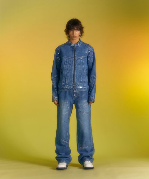 WAX COATED CARPENTER WIDE-LEG JEANS apa685m(BLUE)