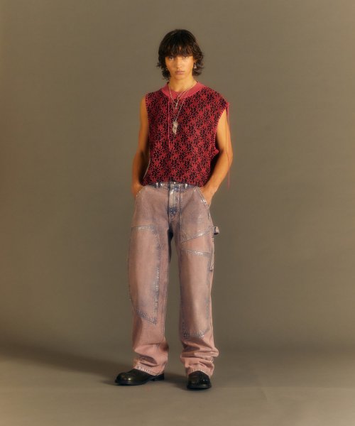 WAX COATED CARPENTER WIDE-LEG JEANS apa685m(DUST PINK)