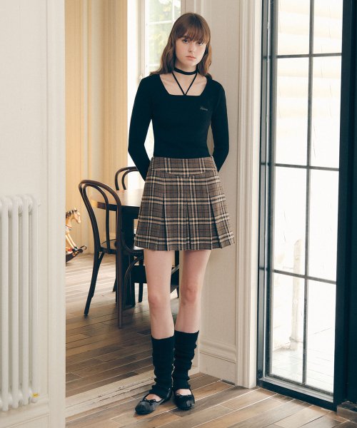CHECK PLEATS MINI SKIRT GRAY