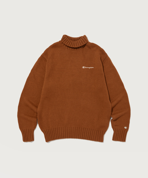 드랍숄더 워셔블 하이넥 스웨터 Normal Coral