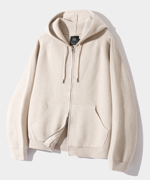 2WAY HEAVY WEIGHT HACHI KNIT HOODY ZIP-UP_OATMEAL