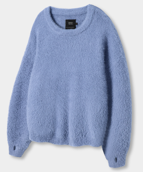 ESSENTIAL HAIRY ROUND NECK KNIT_SKY BLUE