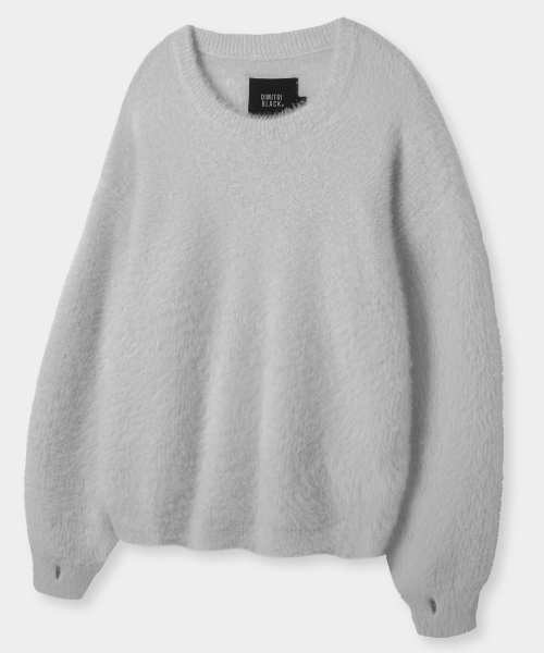 ESSENTIAL HAIRY ROUND NECK KNIT_LIGHT GRAY