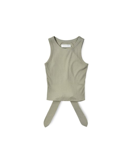 W Ribbed Cut Out Sleeveless, Light Olive