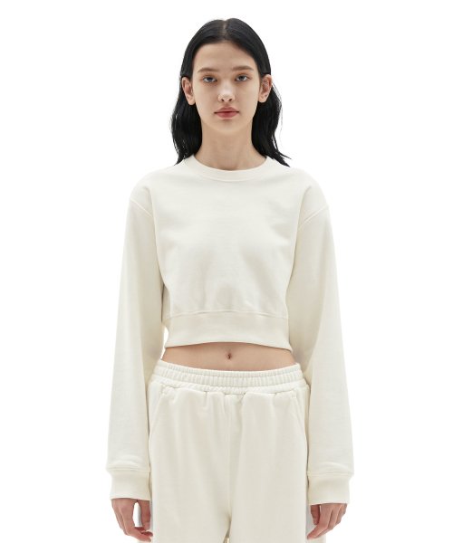 W Crop Sweat Shirt, Ecru