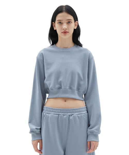 W Crop Sweat Shirt, Blue Grey