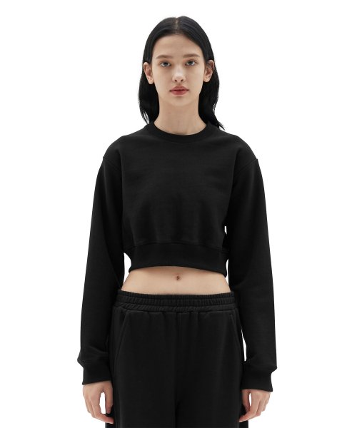 W Crop Sweat Shirt, Black