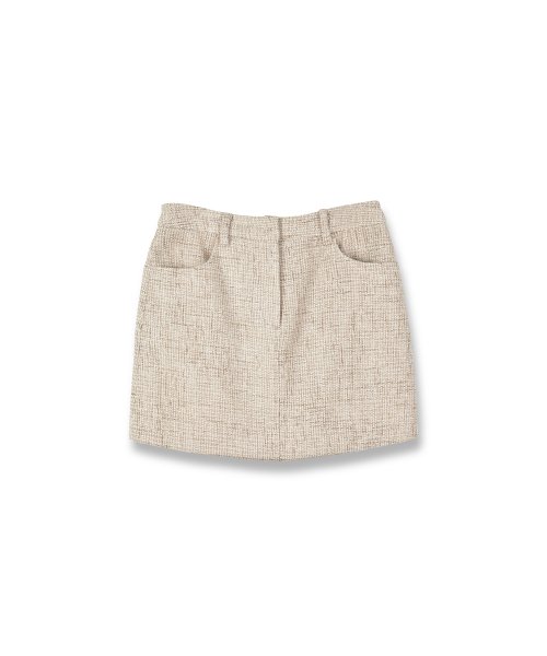 W Tweed Mini Skirt, Beige