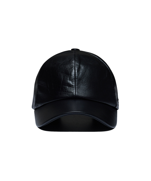 Leather logo cap - black