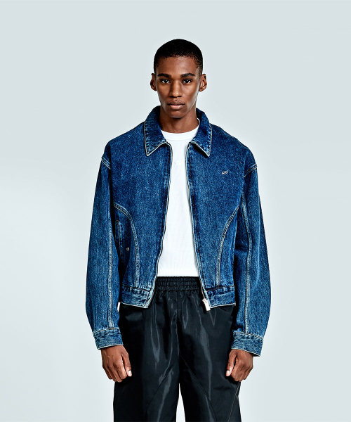 Bulky zipper denim Jacket - Deep blue