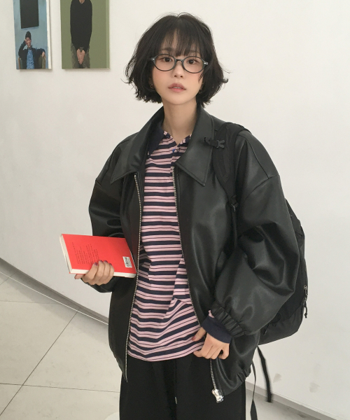 Vegan Leather Overfit blouson [Black]