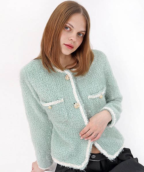 트위드 라인 민트 가디건 _ Tweed Line Mint Gardigan